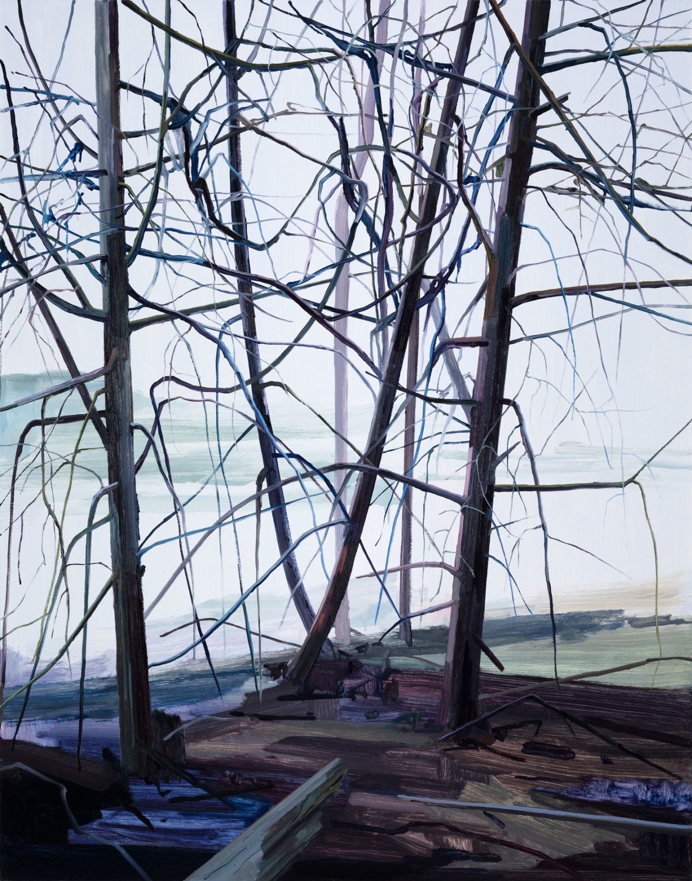 Claire Sherman, Trees and Shore, 2021. Oil on canvas, 84 x 66 inches