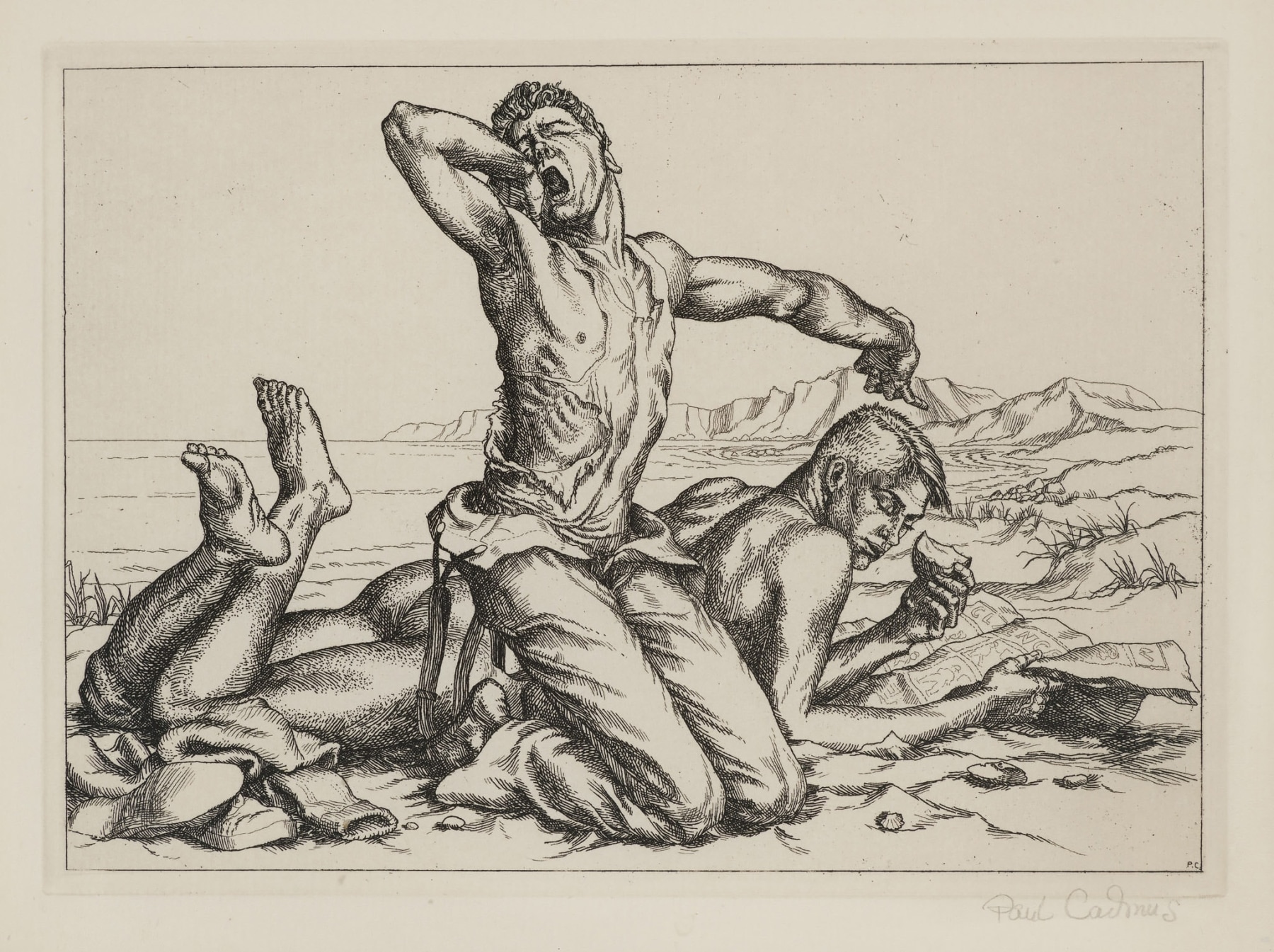 Two Boys on a Beach No. 1, 1938, Etching, 5 7/8 x 7 1/2 inches