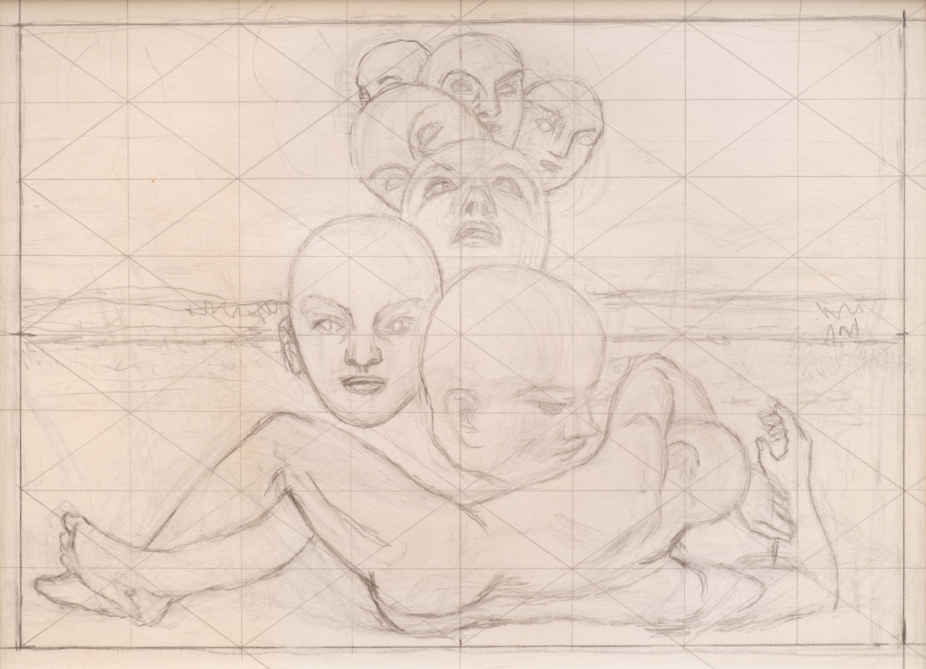 Reclining Figures with Heads, c. 1960s Pencil on paper 8 1/8 x 11 1/2 inches