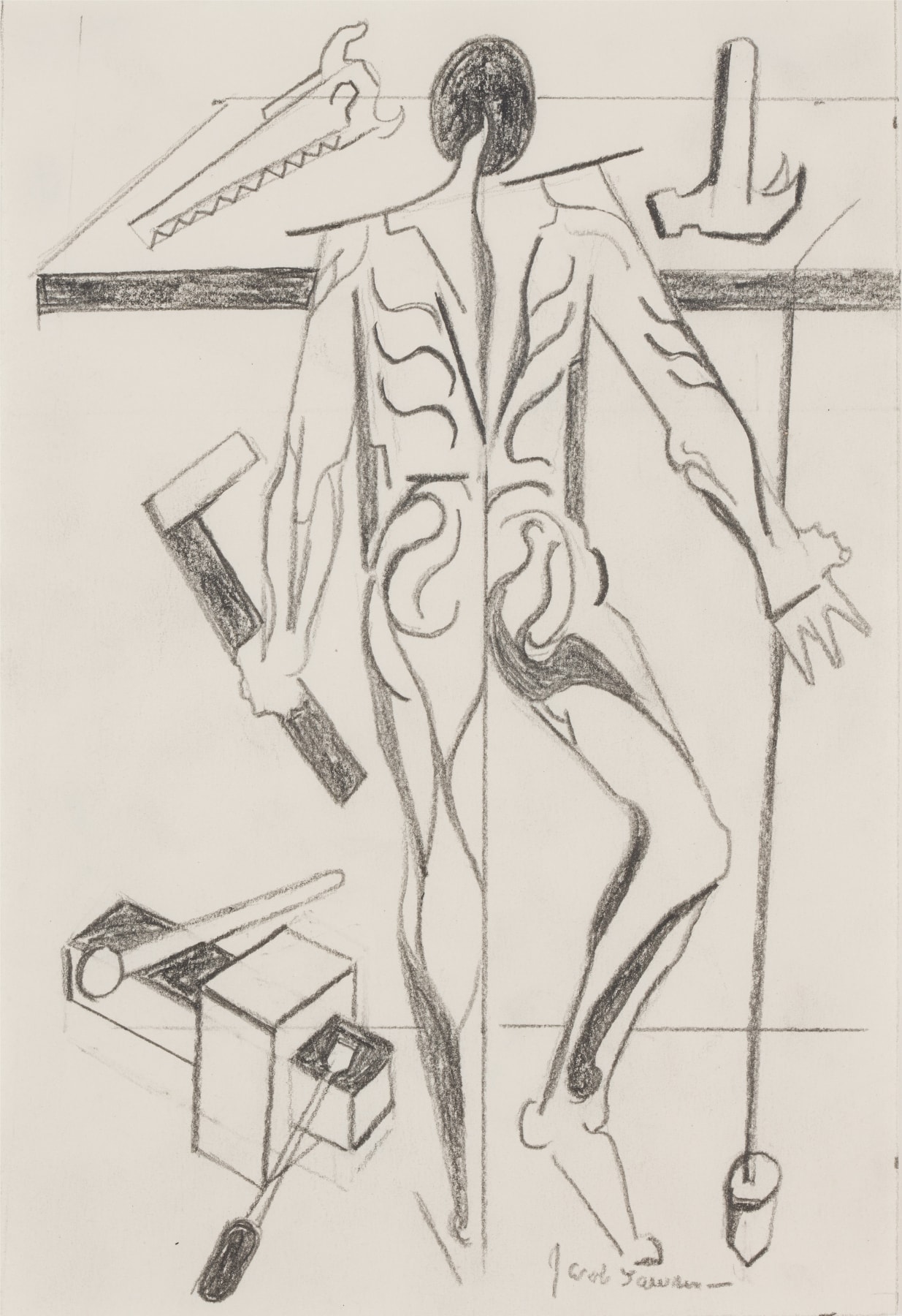 Figure Study after Vesalius (Back with Plumb-bob), 1979, 1996 Graphite on paper 9 &frac12; x 6 &frac12; inches