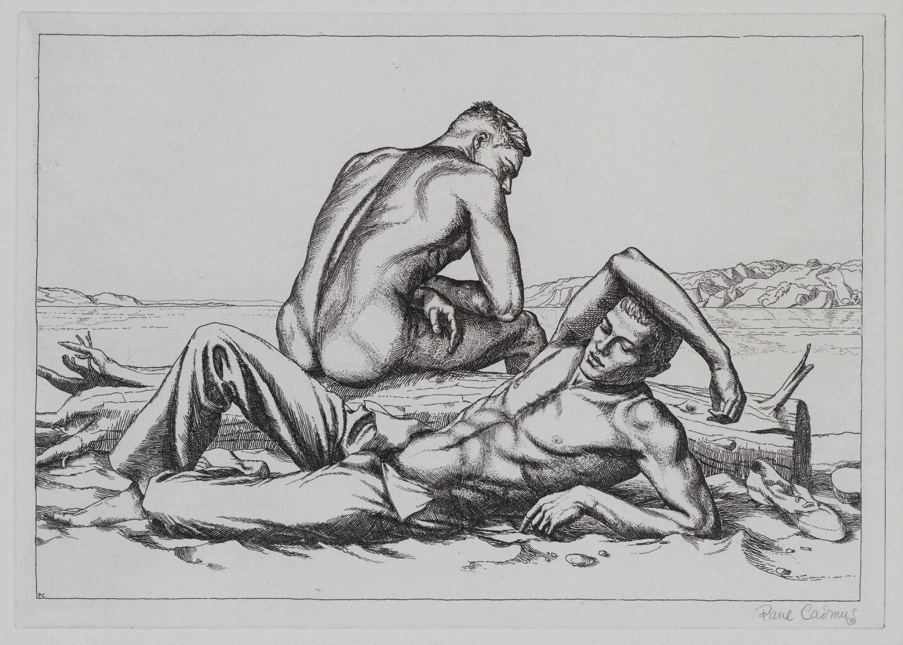 Two Boys on a Beach No. 2, 1939, Etching, 6 5/8 x 9 1/4 inches