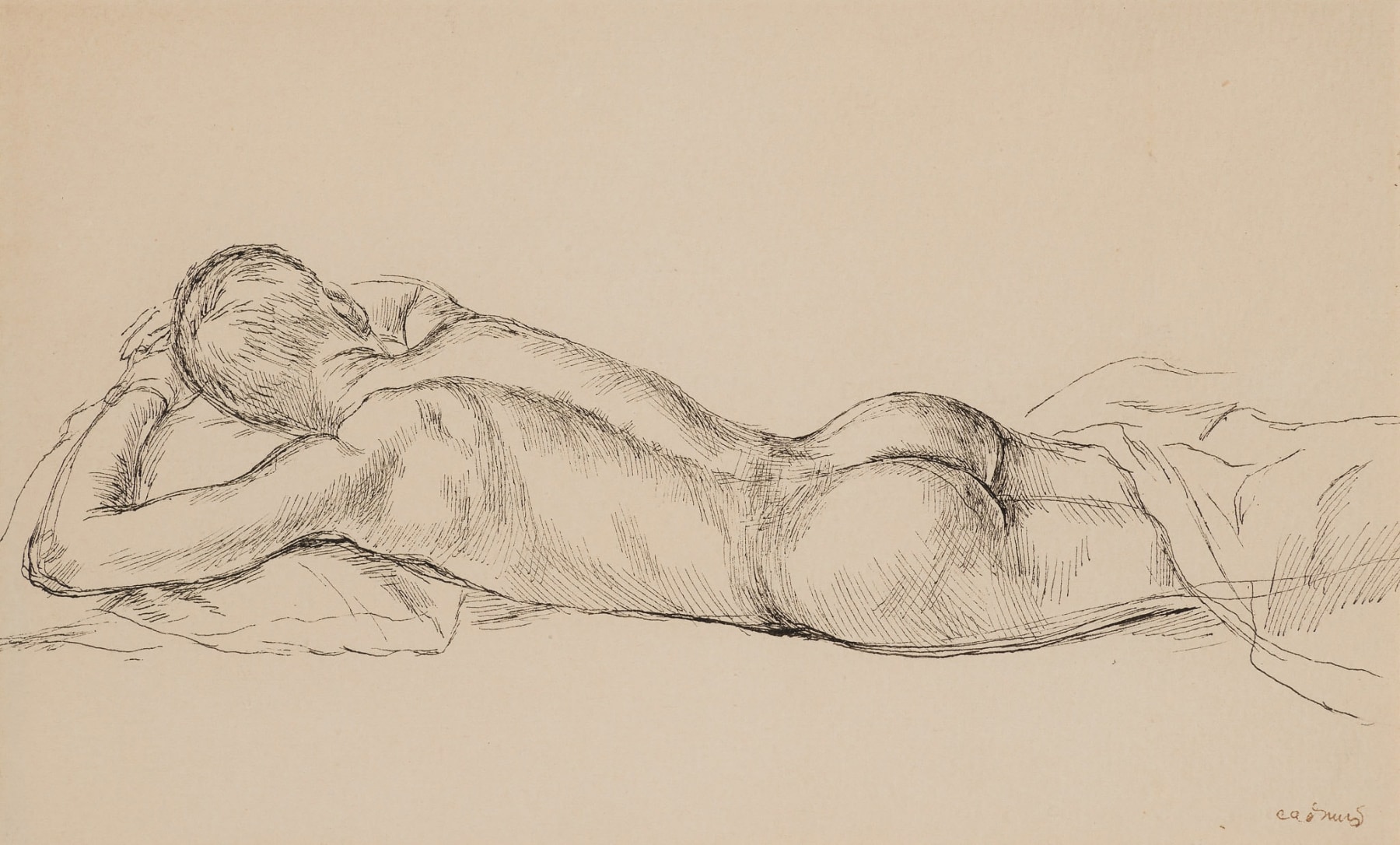 Sleeping Male Nude, c. 1937, Ink on paper