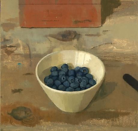 Blueberries in a Bowl with Brick and Knife