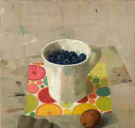 Blueberries in a White Cup with Dried Lemon and Bone Fragment
