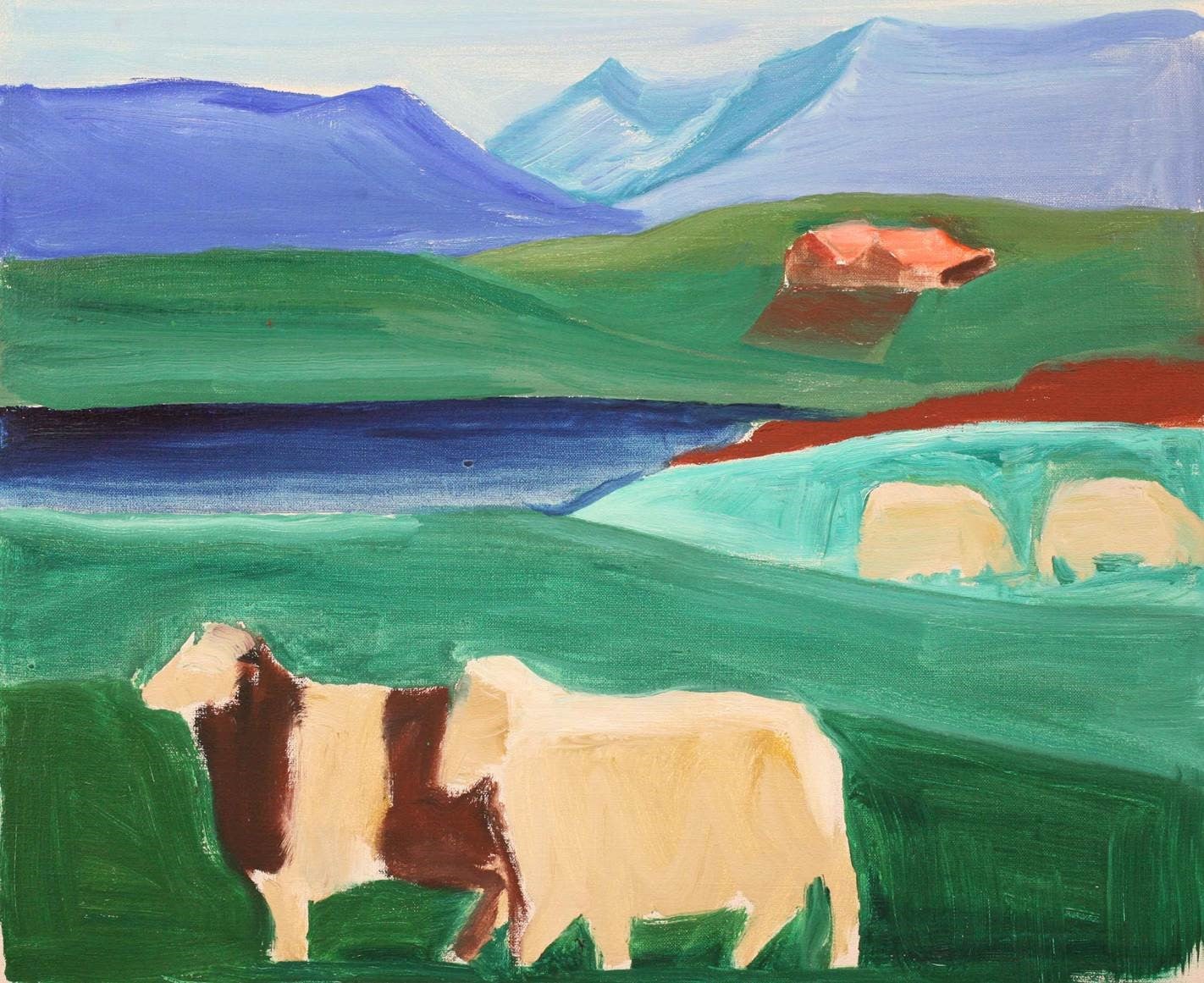 Icelandic Landscape with Four Sheep