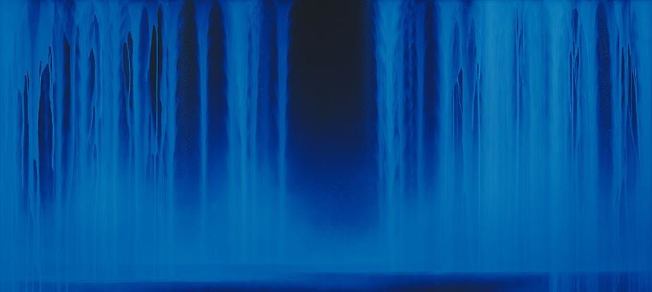 Hiroshi Senju, Falling Water, 2013, Acrylic and fluorescent pigments on Japanese mulberry paper, 66 1/8 x 146 1/2 inches &copy; 2013 Hiroshi Senju
