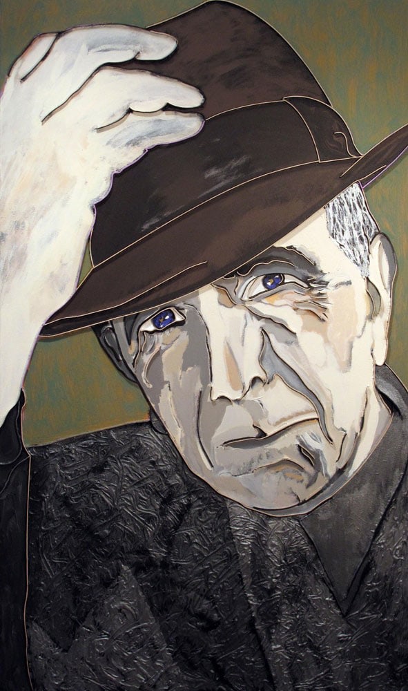 Leonard Cohen, 2009, mixed media on canvas, 60 x 36 inches/152.4 x 91.4 cm
