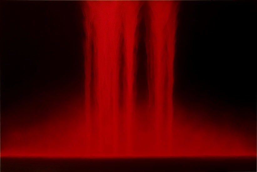 Hiroshi Senju, Falling Color (Red), 2007, pure pigment on mulberry paper mounted on board, 51 x 76 inches