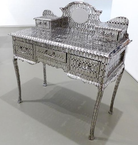 , My Mother&#039;s Dressing Table, 2013, stainless steel made razor blades, 37.5 x 18.5 x 39 inches