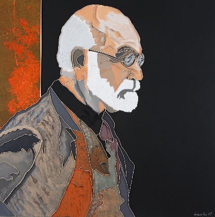 Lee Waisler, Freud&#039;s Vest, 2007, Acrylic, sand, glass and wood on canvas, 60 x 60&quot;