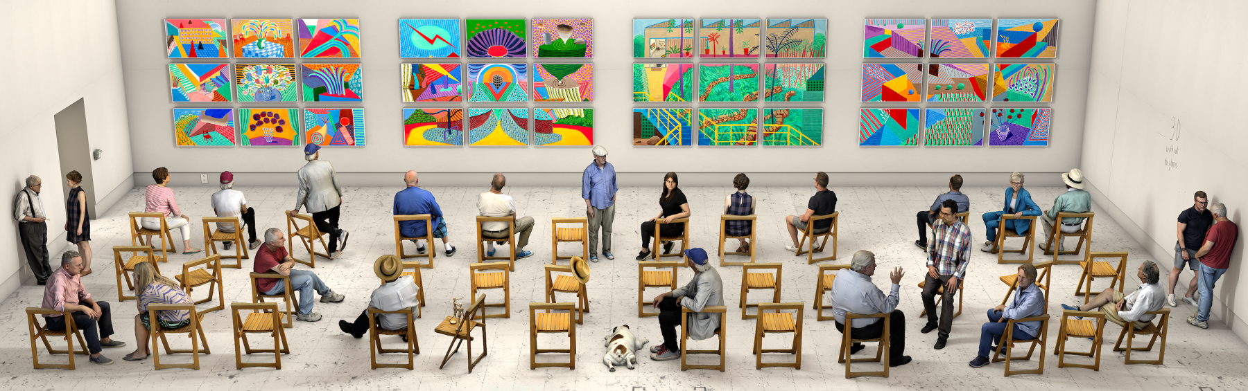 David Hockney
Pictures at an Exhibition,&amp;nbsp;2018/2021
Photographic drawing printed on paper
15 feet 7 inches x 50 feet (4.7 x 15.2 m)
Unique exhibition copy