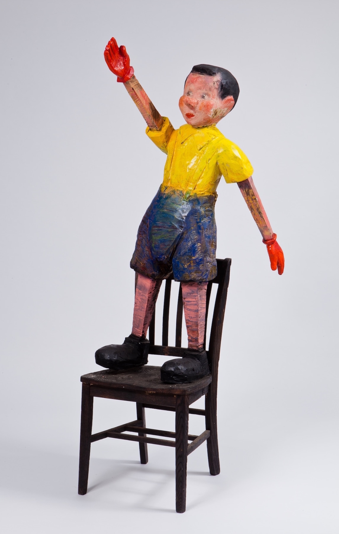 Red Gloves, Yellow Shirt, 2013, Oil enamel and stain on wood
