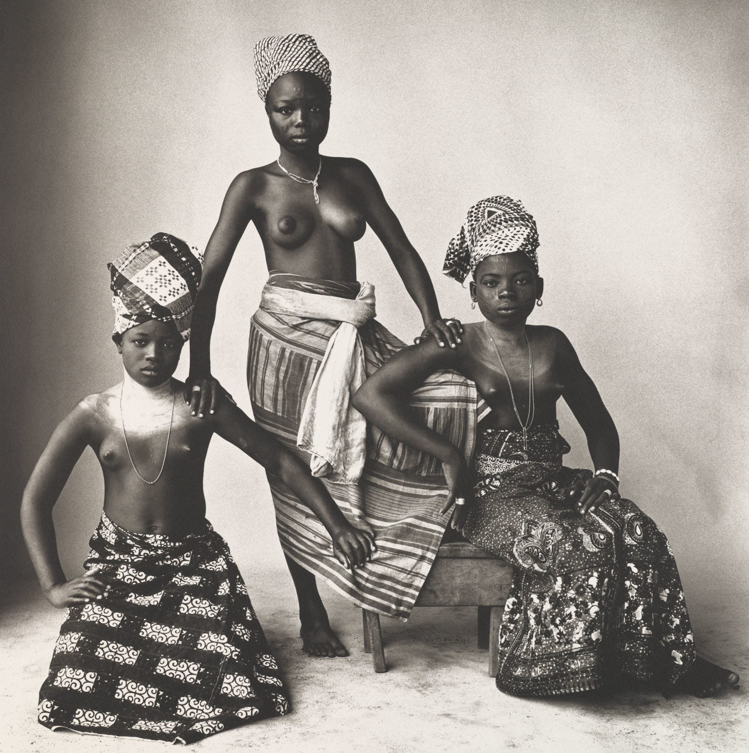 Three Aizo Girls of a Lagoon Village, (Three Dahomey Girls, One Standing), Dahomey, 1974, Platinum Palladium Photograph, Ed. of 30