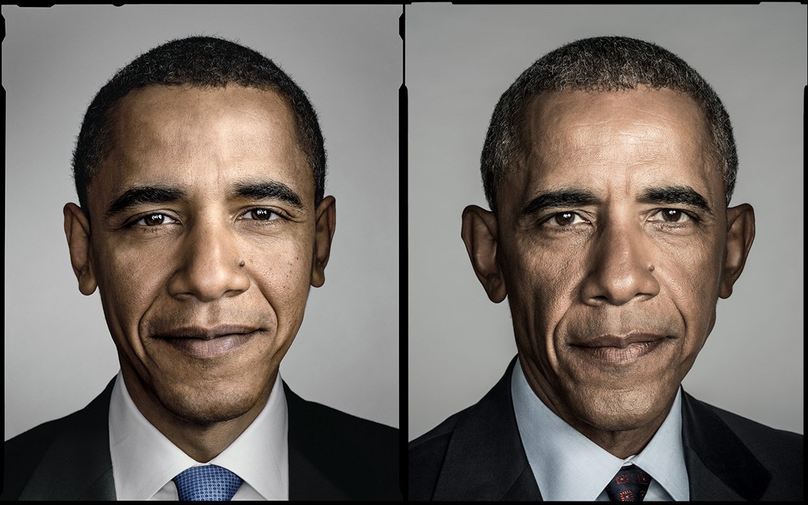 Diptych, Senator Barack Obama, San Antonio, Texas, March 5, 2008-- President Barack Obama, Washington D.C., 2016