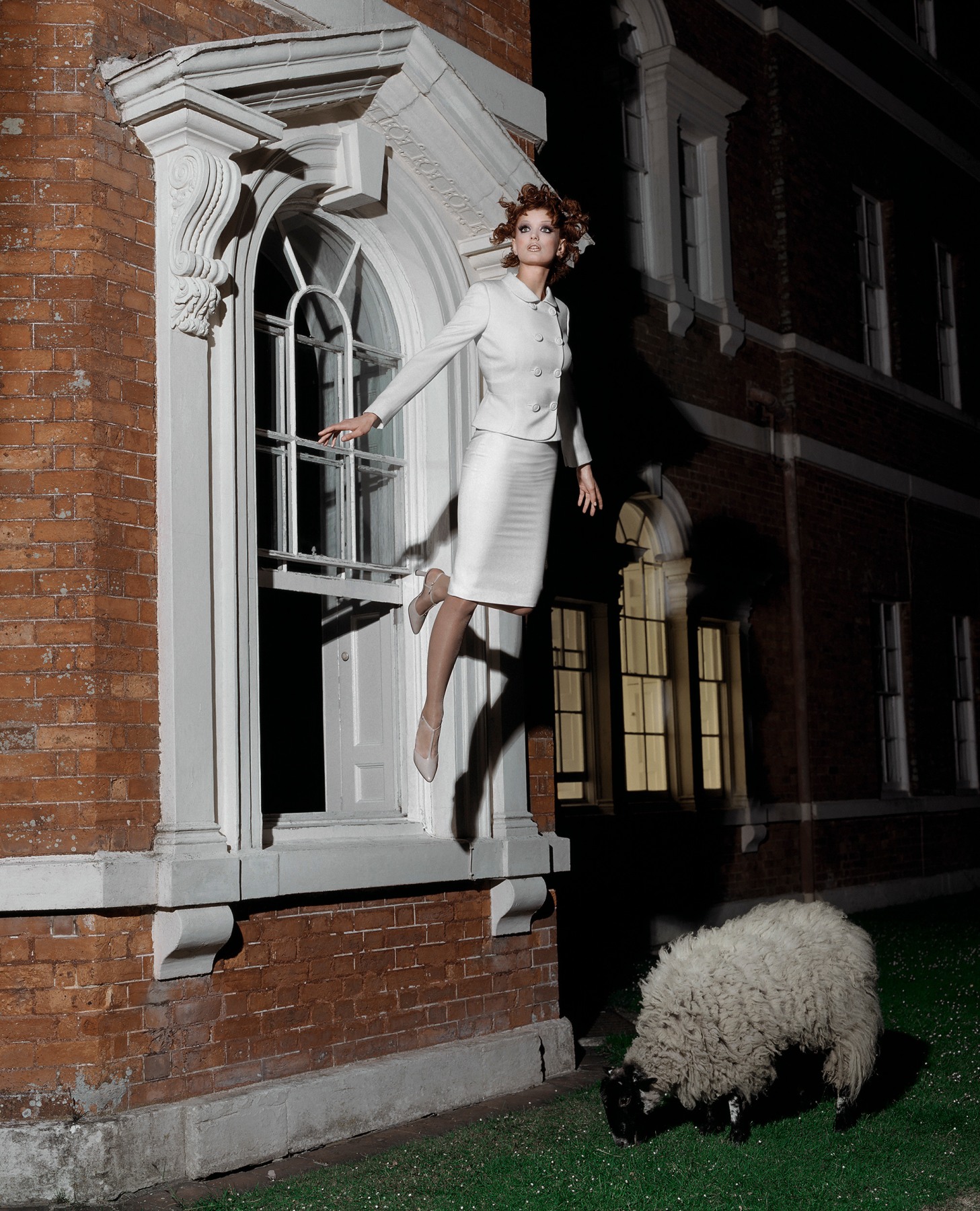 Model Flying From Window, England, 1995, Archival Pigment Print