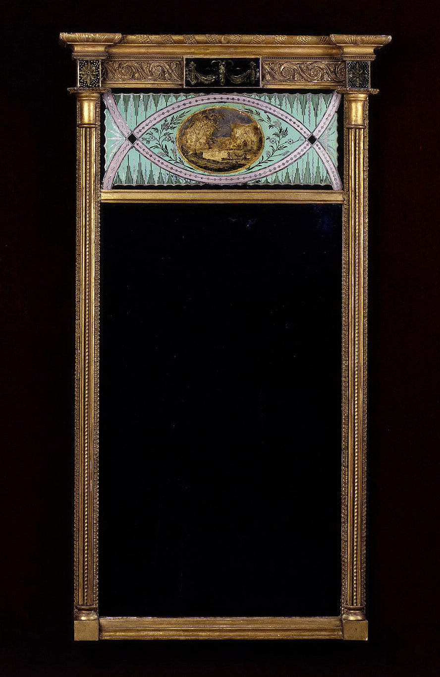 Pier Mirror with Eglomis&eacute; Panels, about 1800