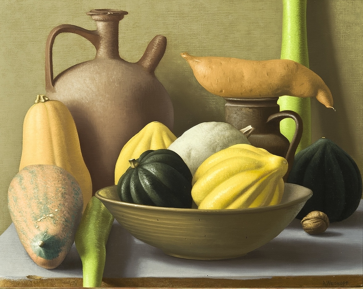 Amy Weiskopf's Still Life with Squash, oil on linen, 16 by 20 inches, painted in 1999.