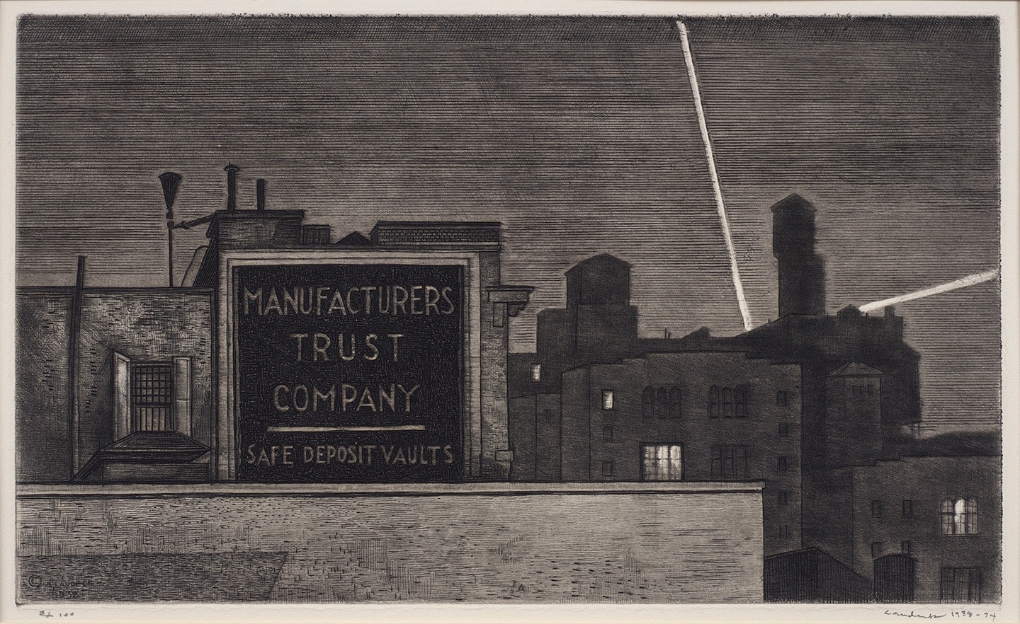 Armin Landeck (1905-1984), Manufacturers Trust/ Manhattan Nocturne, circa 1938-1974