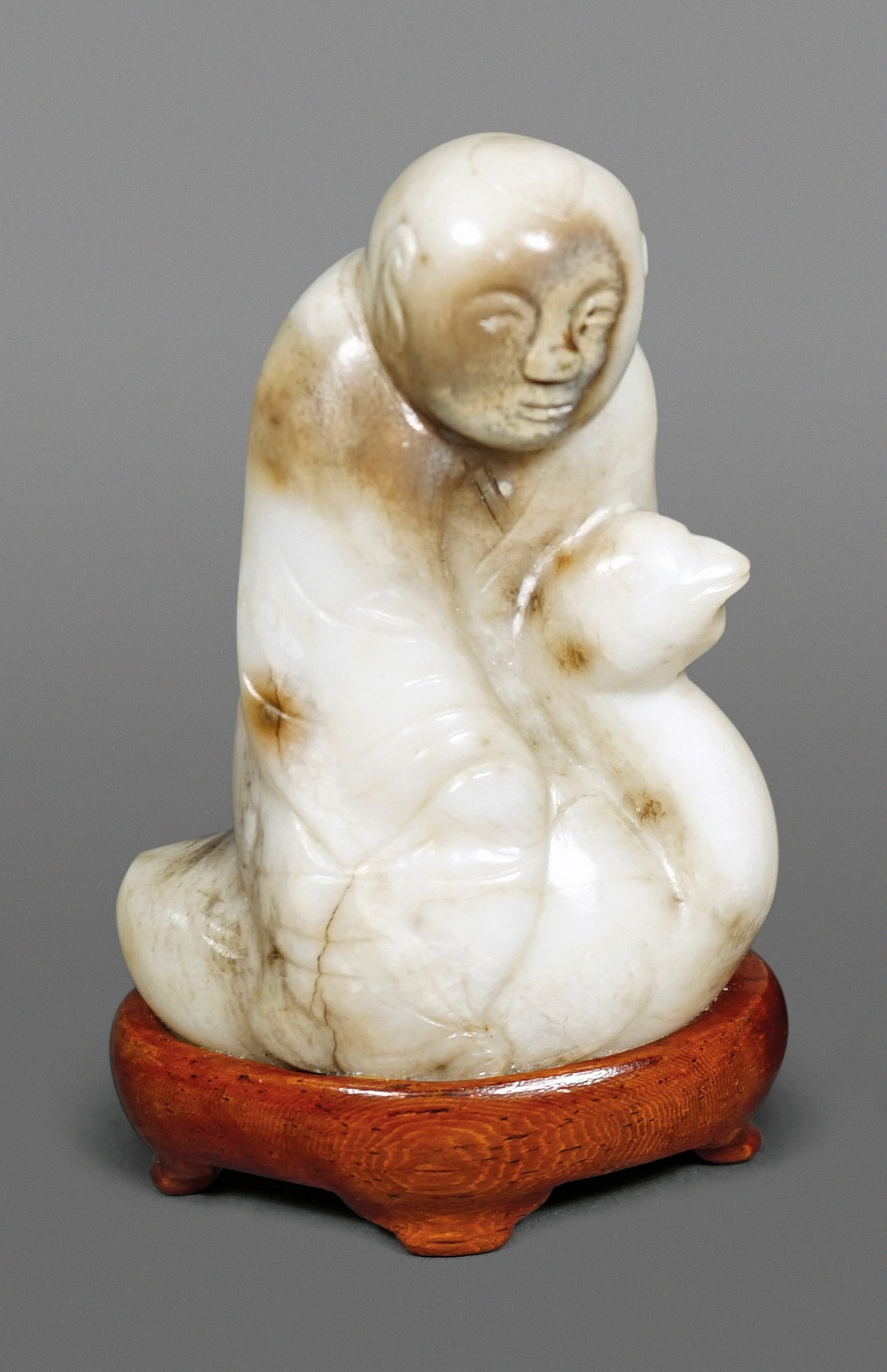 Chinese Carved Jade Boy with Goose