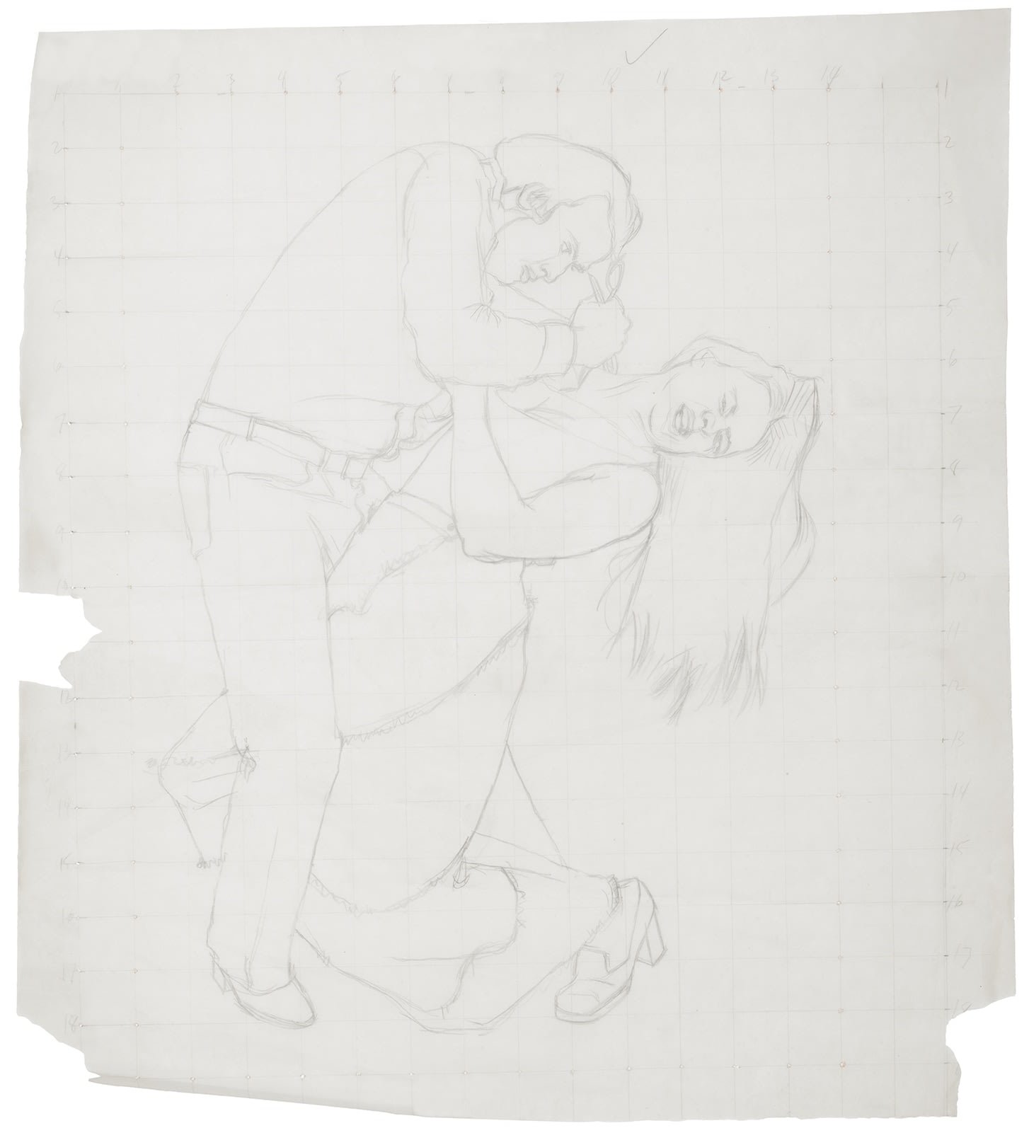 Drawing of man stabbing woman in the clavicle area