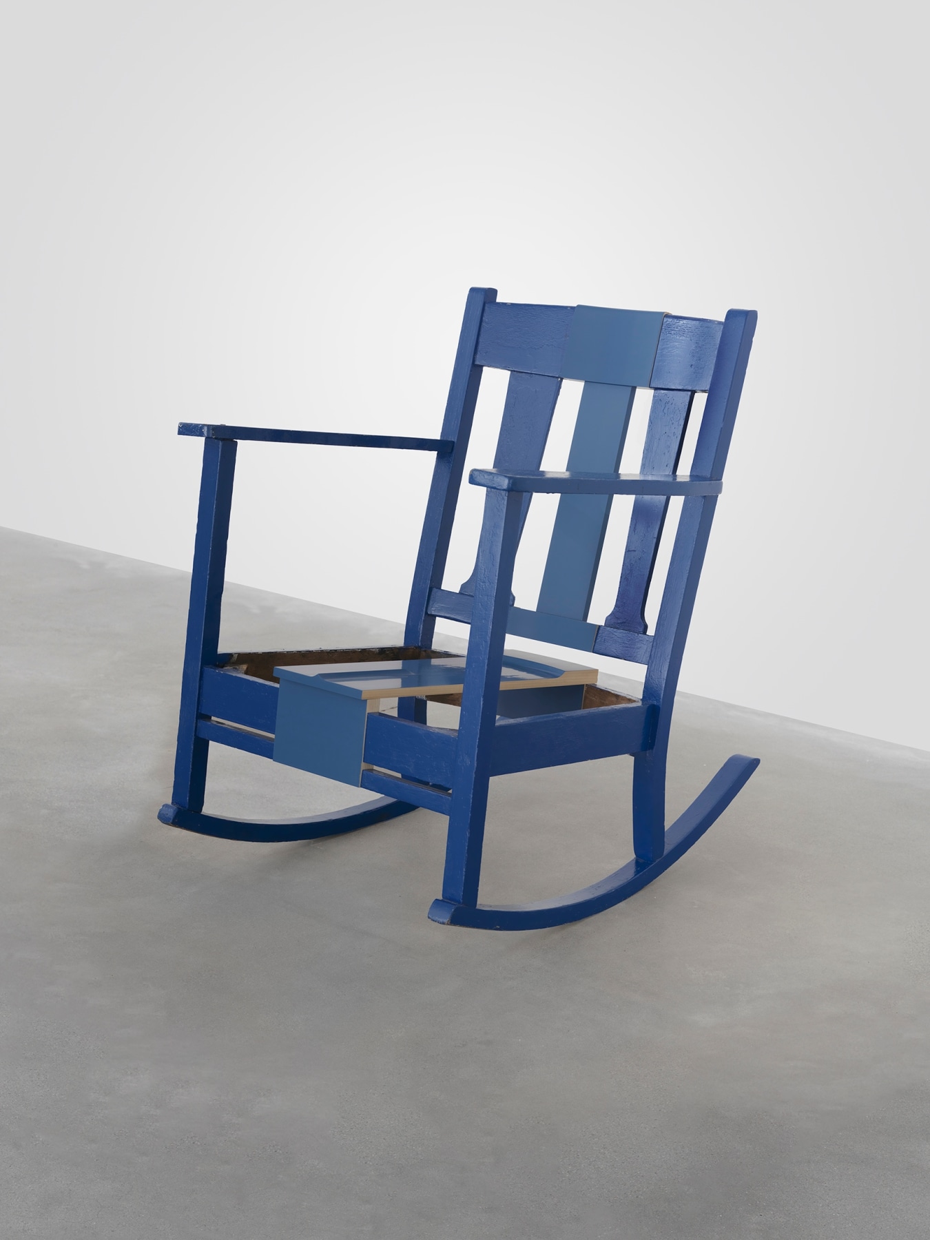 A Rocking Chair (that never had a seat) I Painted Blue When I Was Sixteen, 2011, Enamel on found chair