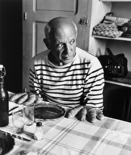 Robert Doisneau (1912-1994)  Les Pain de Picasso, Vallauris, 1952, Printed 1982  Gelatin silver print  16h x 12w in, Black and white photography, picasso