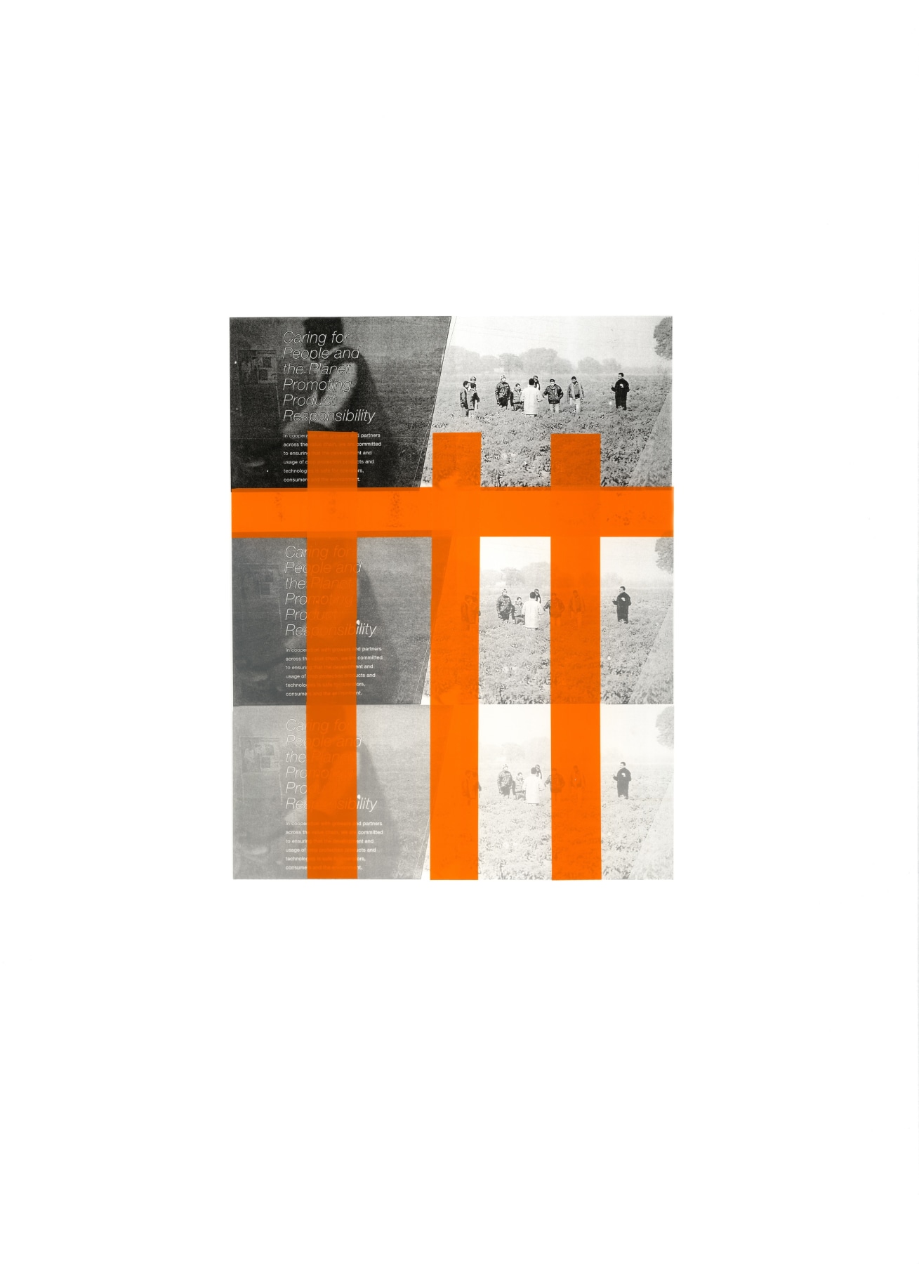 Black and white vintage advertisement for Monsanto multiplied and overstayed with a vinyl orange grid