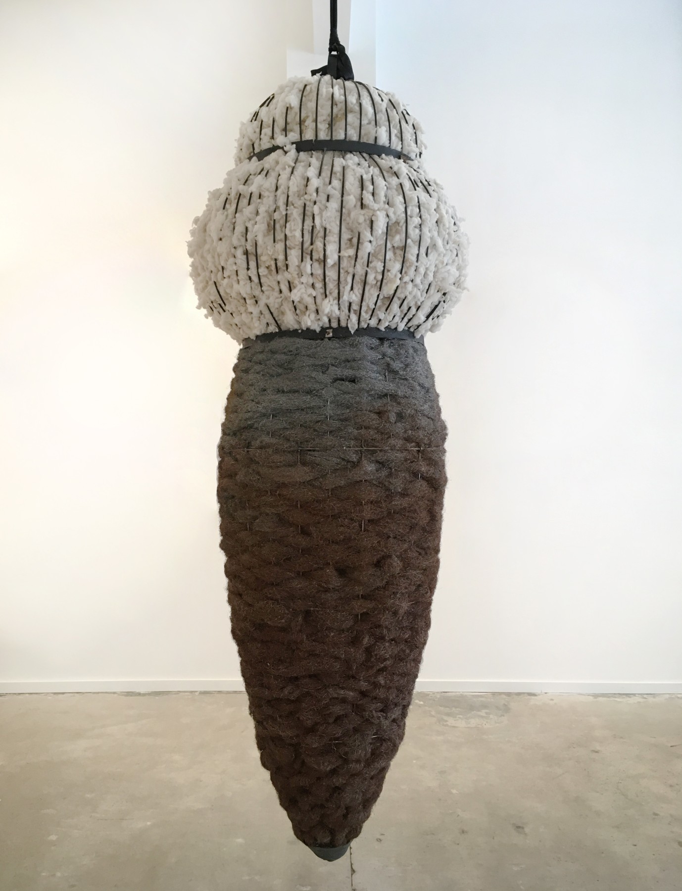 Molly Sawyer The Strength of Shadows steel wool, sheep fleece, steel, rust, satin ribbon Dimensions variable, sculpture