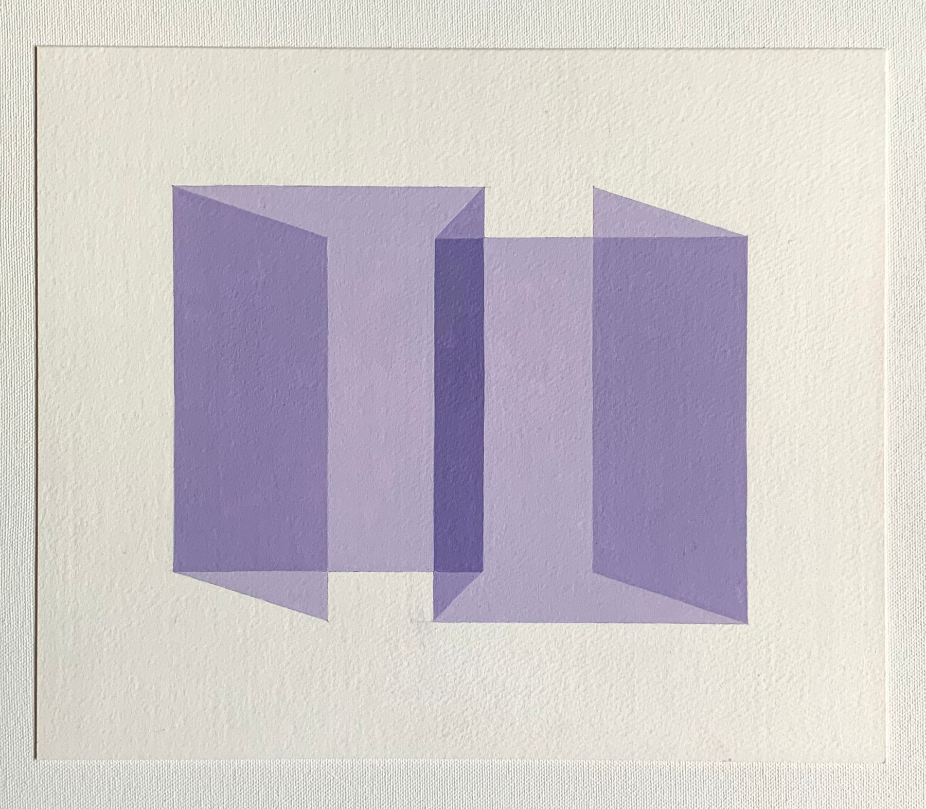 Ralston Fox Smith  Limbo, 2020  Oil on paper  10 1/2h x 12 1/2w in 26.67h x 31.75w cm  RFS_025  $ 400.00, geometric illusion, lavender shape on white plane