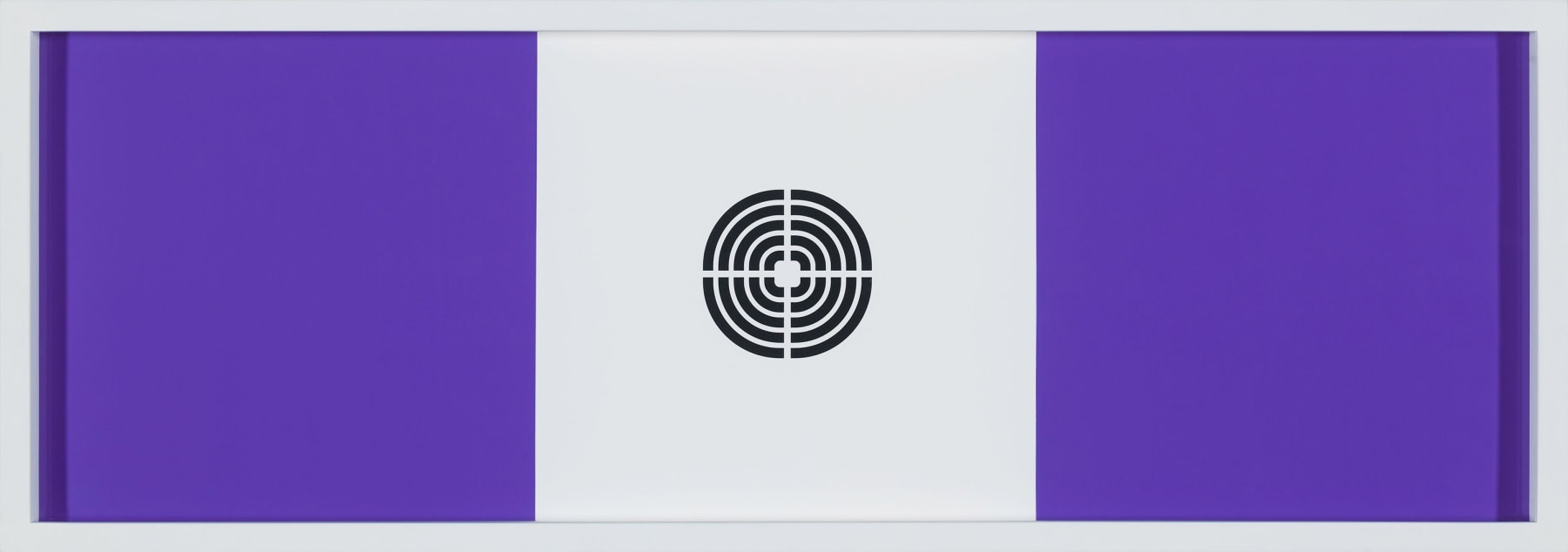 Long purple rectangle with grey square and target in center.