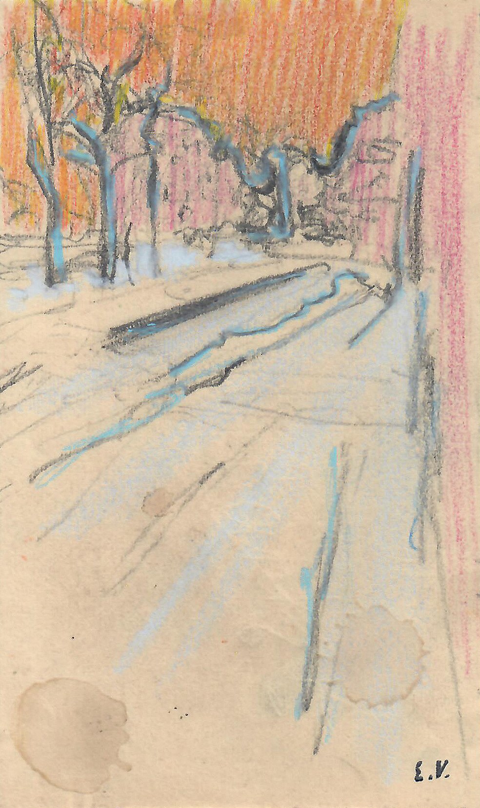 Edouard Vuillard, Vue de rue, 1892-95, Crayon on paper 5 3/8 x 3 1/4 inches