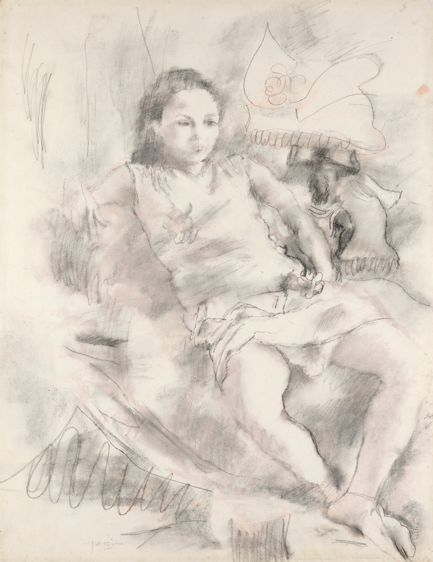 Jules Pascin, Simone, 1928, Charcoal and red chalk on paper 25 1/4 x 19 1/4 inches