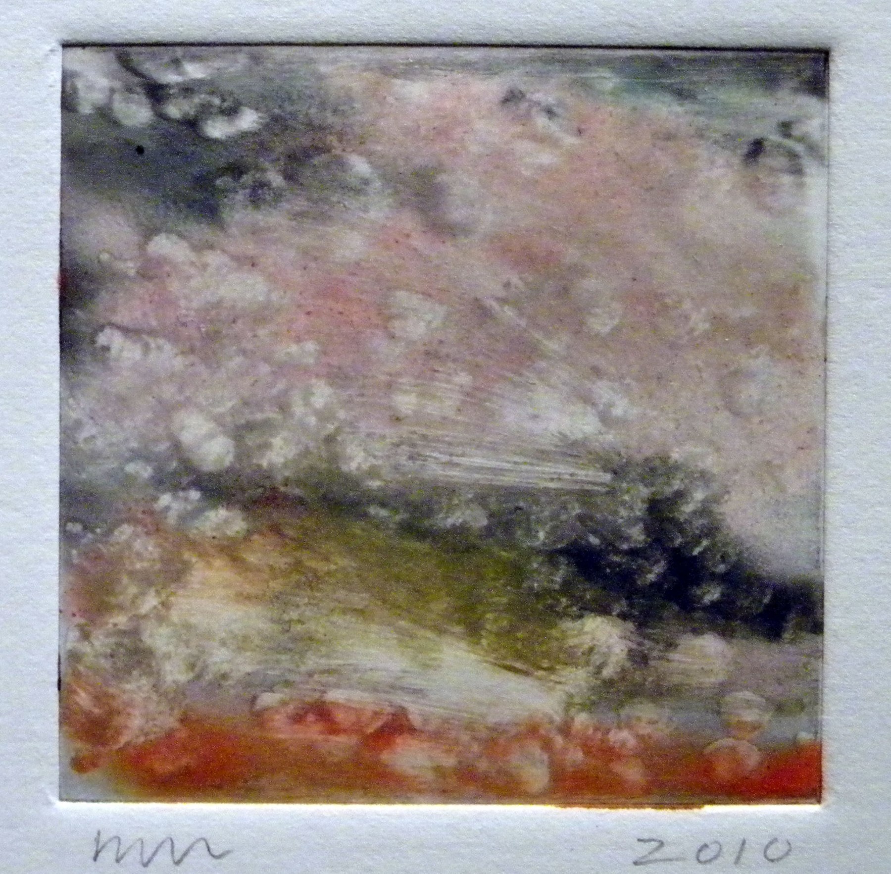 Wendy Mark  Red Yellow, Clouds, 2009  Monotype Plate 3 1/4 x 3 1/4 inches (8.3 x 8.3 cm)