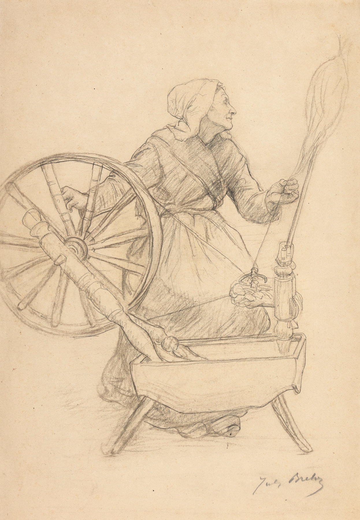 Jules Breton  La Femme au Rouet (Woman at the Spinning Wheel), 1884  Charcoal and black chalk on paper 18 1/2 x 13 3/8 inches