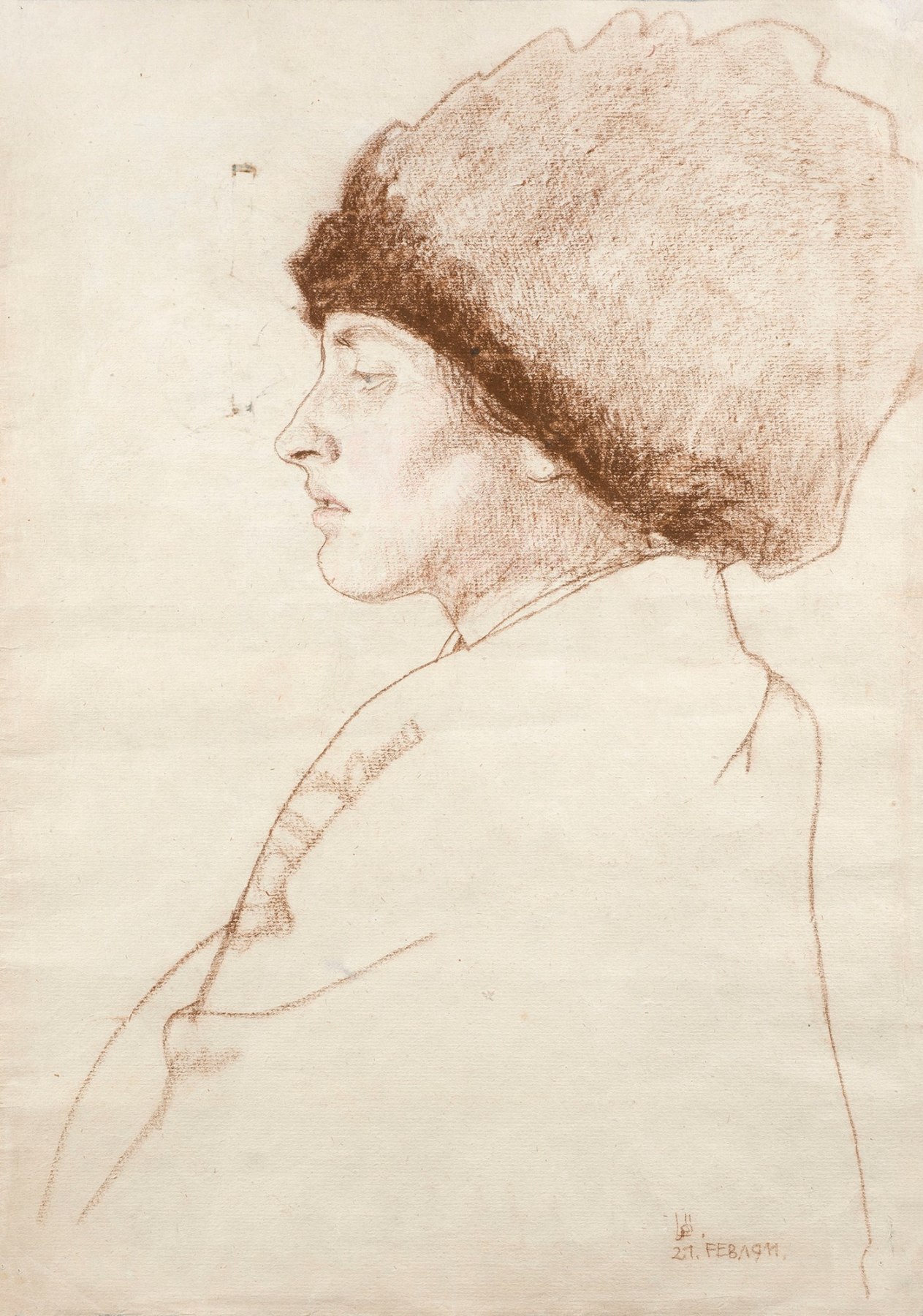 Berthold L&ouml;ffler  Portrait of Melitta, the artist&rsquo;s wife (recto) / Designs for a poster (verso), 1911  Red chalk and color crayon on paper (recto) / Gouache and ink (verso)  18 x 12 1/2 inches