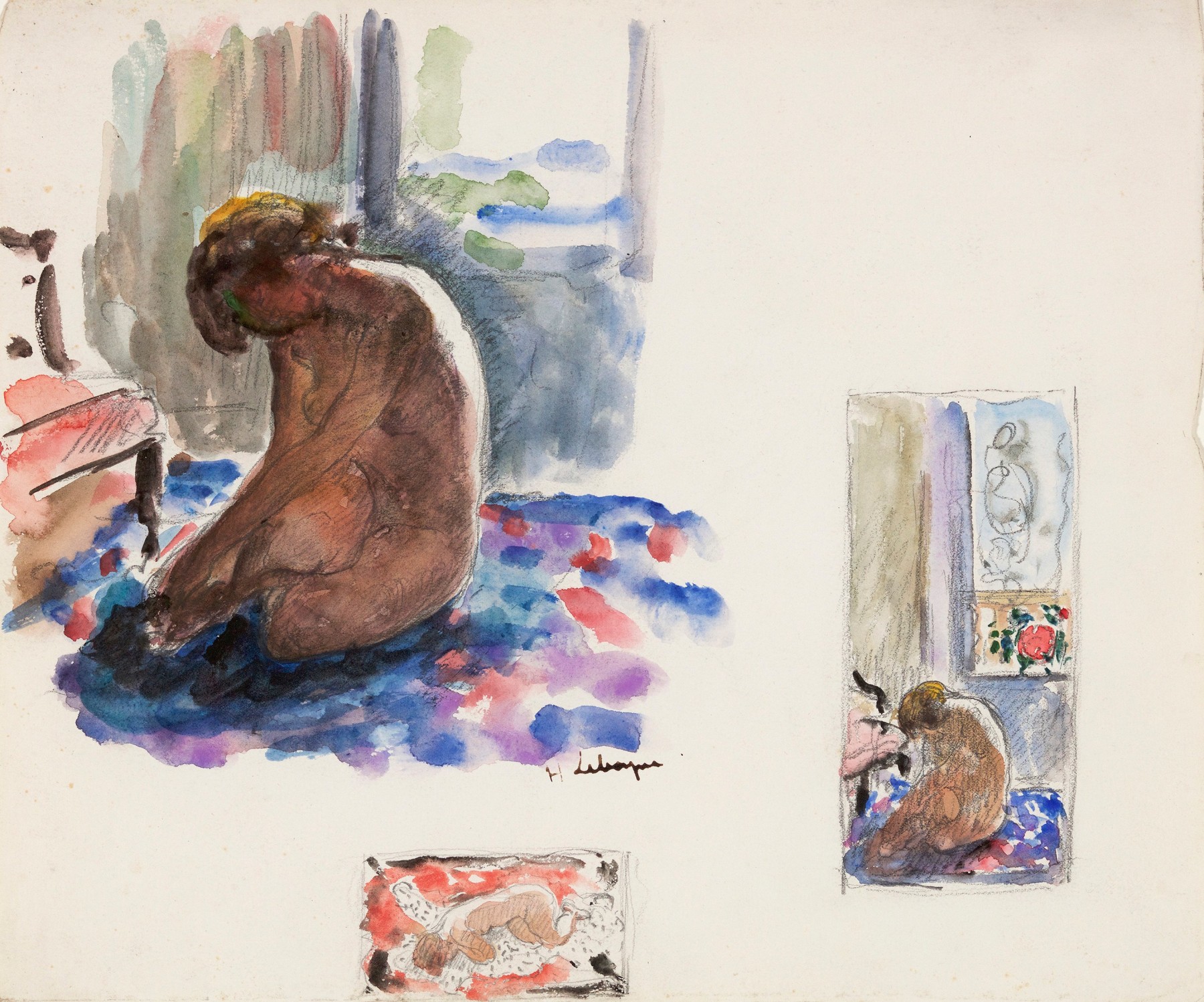 Henri Lebasque  Nude Studies (Etudes de Nus)  Watercolor on paper 11 1/4 x 13 1/2 inches