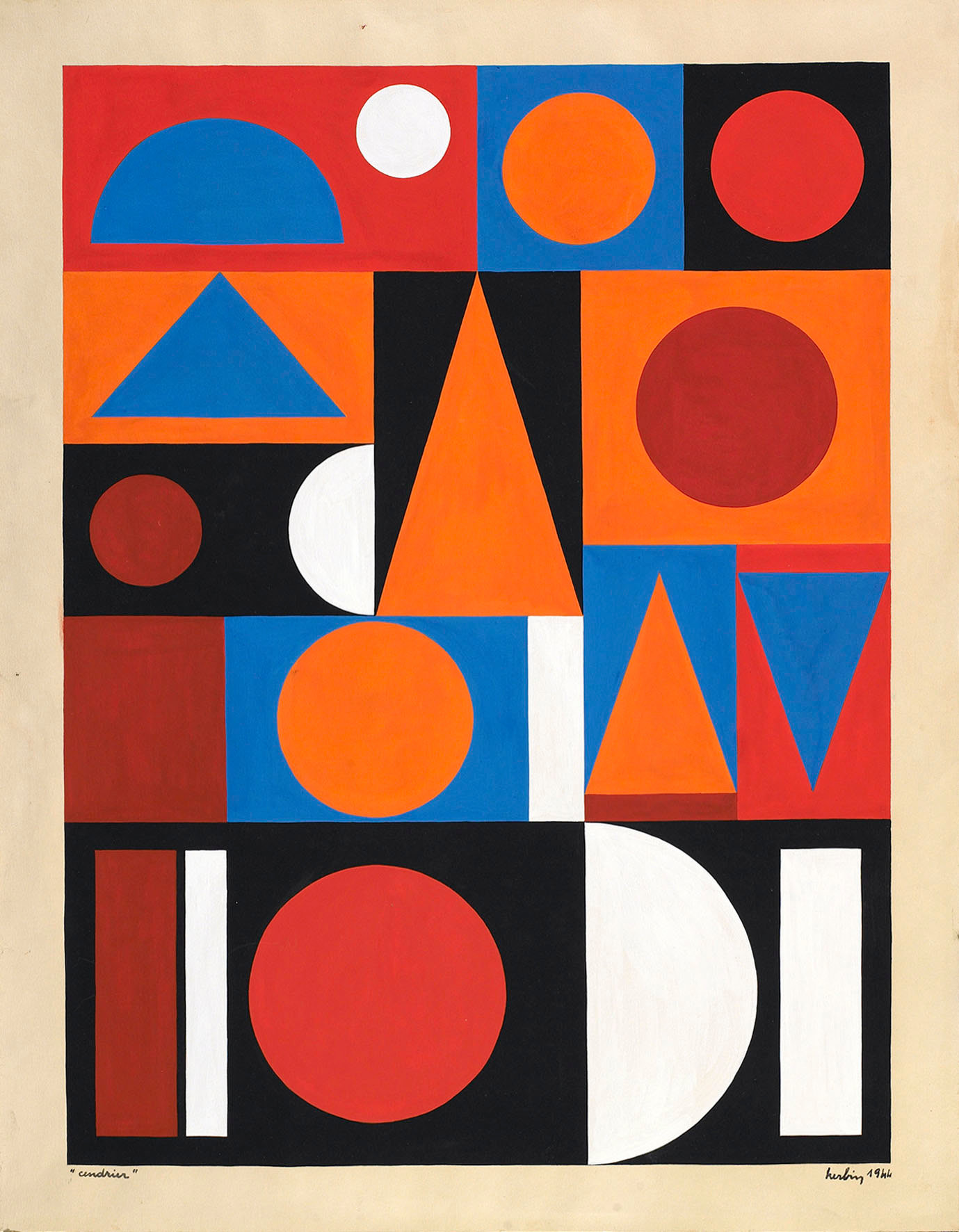 Auguste Herbin, Cendrier, 1944    gouache on paper 15 3/4 x 11 3/4 inches
