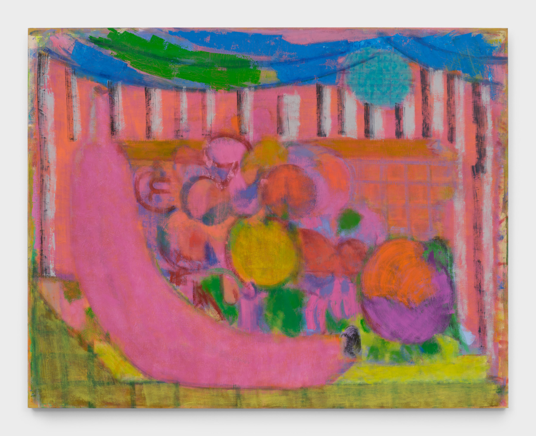A painting by Michael Berryhill titled "Palais Romantique," which features a basket of fruit rendered in bright colors