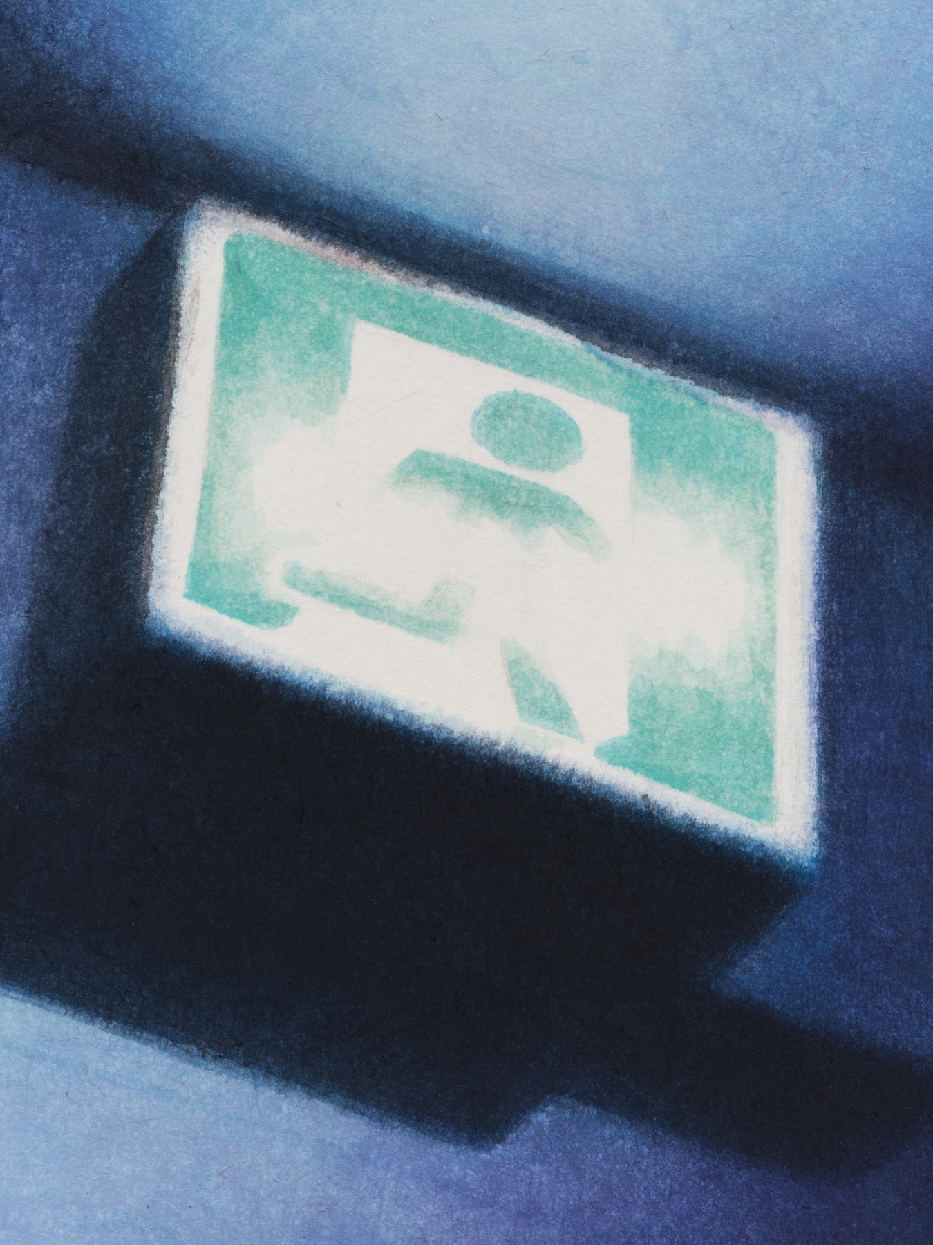 Detail of a glowing exit sign in "Butterfly".