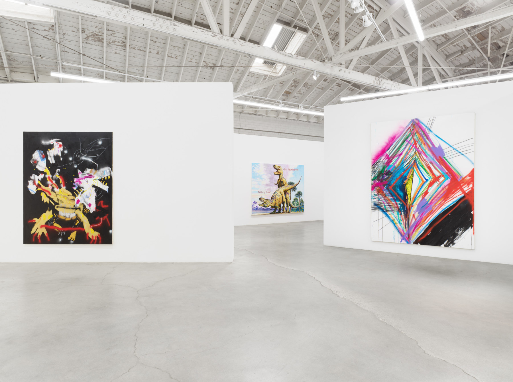 Installation view of Majeure Force, Part One, featuring works by Robert Nava, Christine Wang, and Andrea Marie Breiling. 