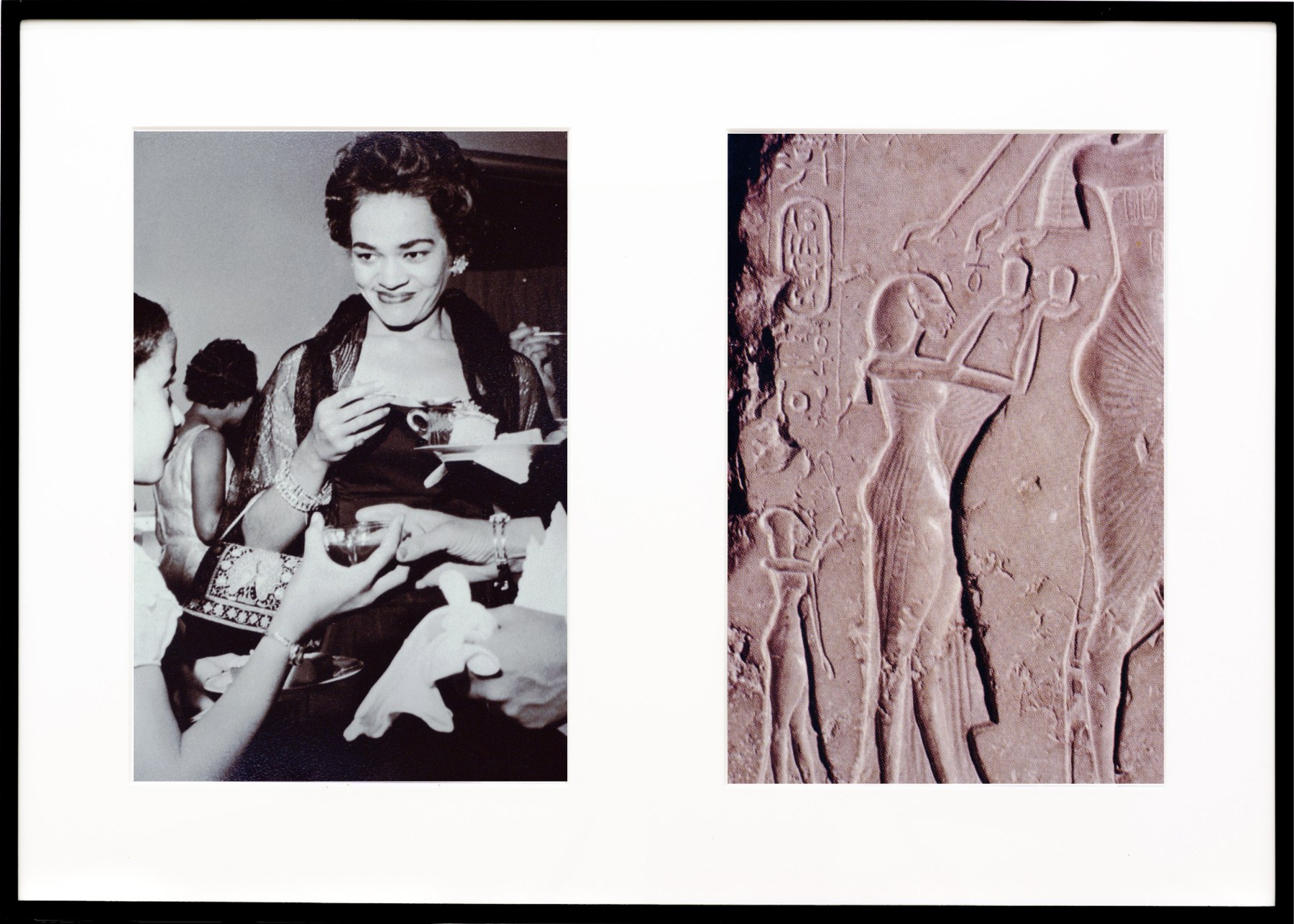 Lorraine O&#039;Grady, Miscegenated Family Album (Ceremonial Occasions II), L: Devonia attending a wedding; R: Nefertiti performing an Aten ritual, 1980/1994