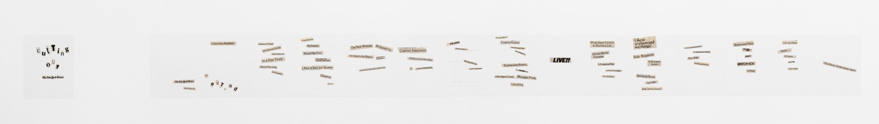Cutting Out The New York Times, Coins of the &#039;Rebellion,&#039; 1977, 15 Parts, Toner ink on adhesive paper, 11.02h x 118.11w in (27.99h x 300w cm)