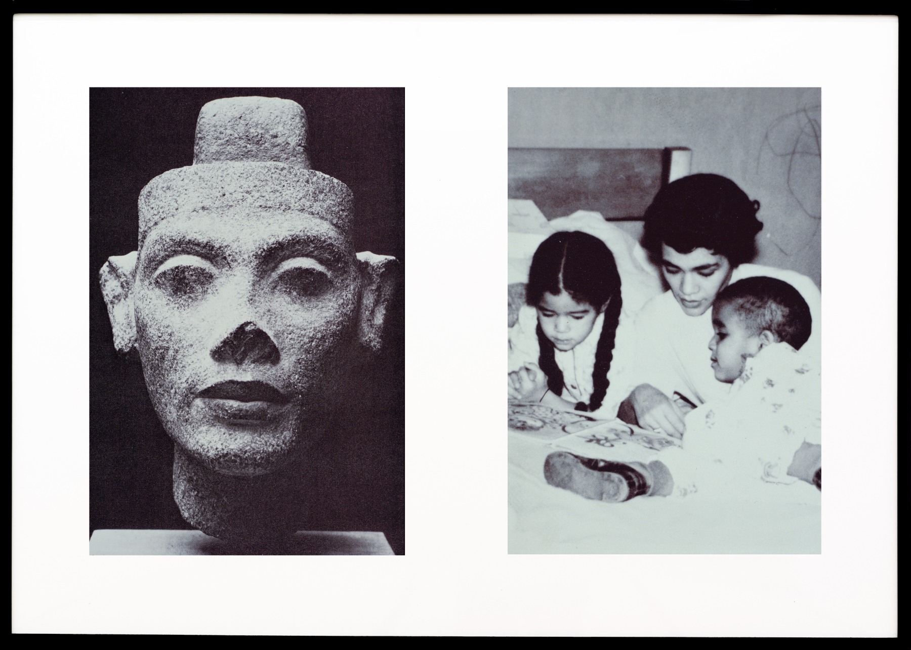 Miscegenated Family Album (Motherhood), L: Nefertiti; R: Devonia reading to Candace and Edward, Jr., 1980/1994, Cibachrome prints, 26h x 37w in, (66.04h x 93.98w cm)