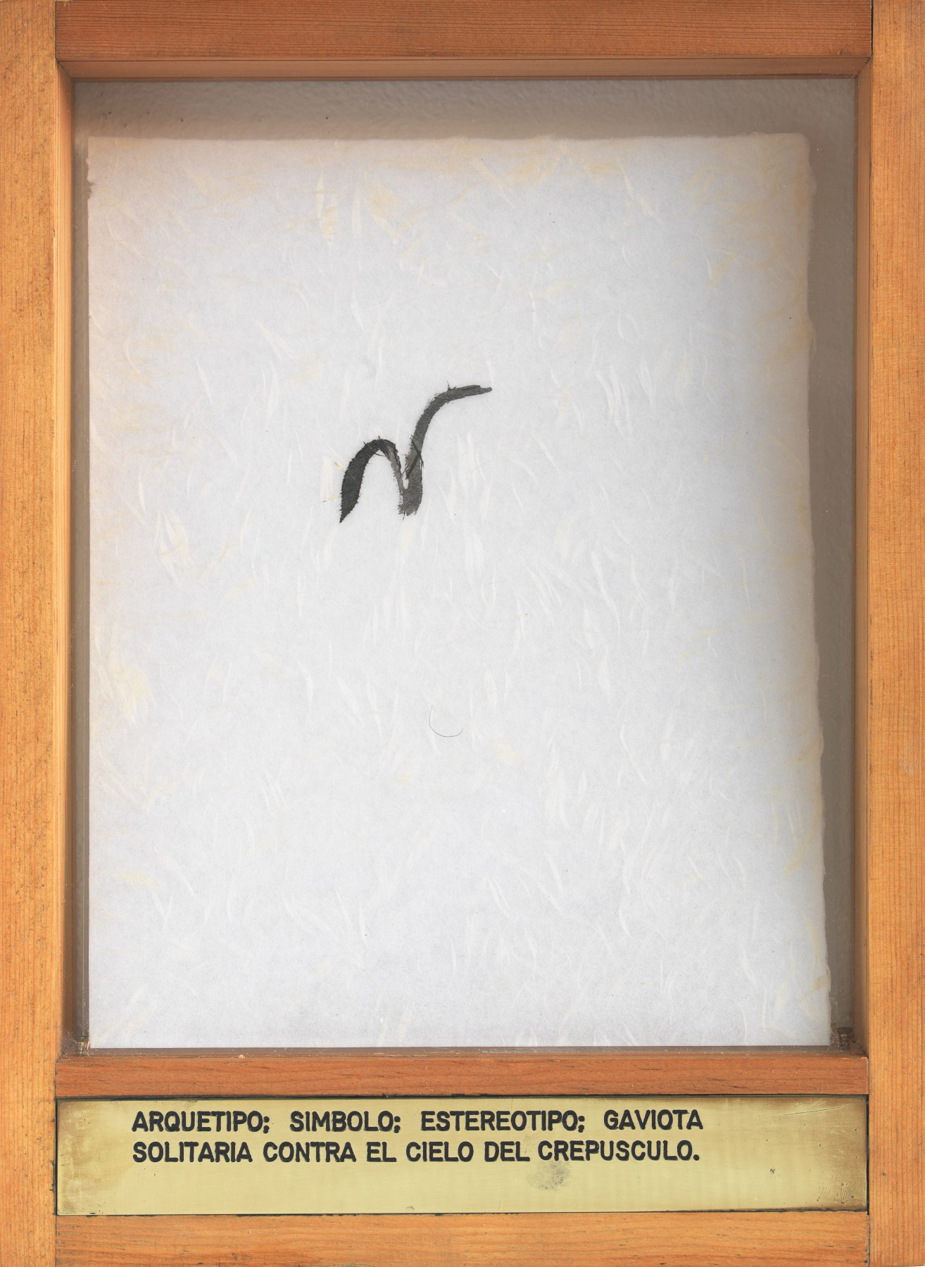 Arquetipo; Simbolo; Estereotipo; Gaviota Solitaria Contra el Cielo del Crepusculo, 1973-1976, Engraved brass plaque, laminated ink on rice paper, glass and wood