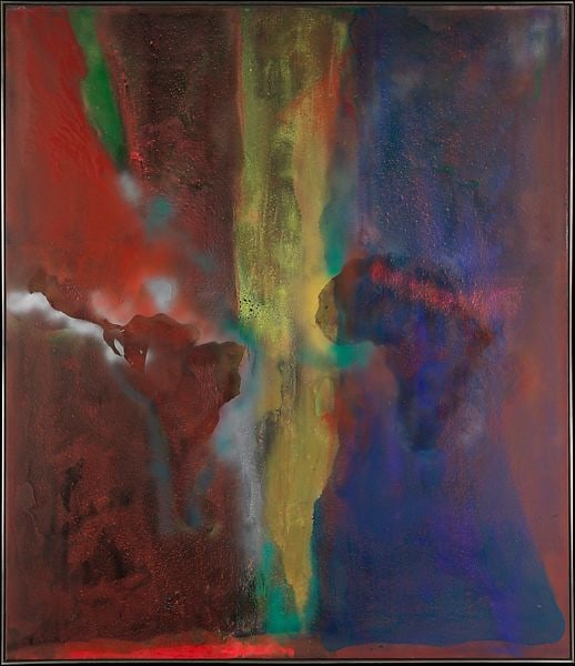 Frank Bowling, Night Journey, 1969&ndash;70, acrylic on canvas,&nbsp;83.75h&nbsp;x 72.125w&nbsp;in. (212.7h x 183.2w cm)