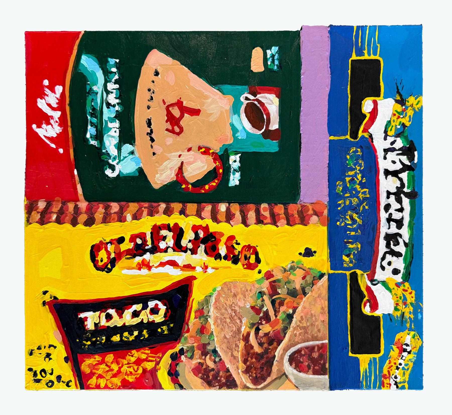 Taco...,&nbsp;2024, Consumer boxes, Styrofoam, wood and paint