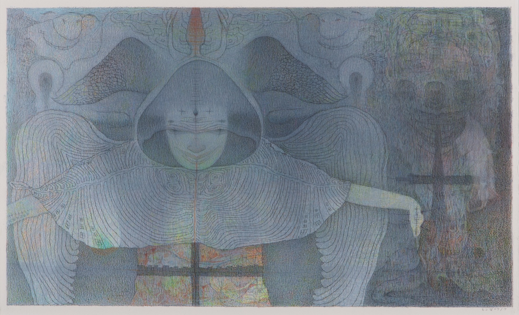 M&rsquo;onma, Untitled, 2007, colored pencil on paper, 12 &frac34; &times; 21  ⅝ in, photography by Visko Hatfield, courtesy Fleisher/Ollman, 
