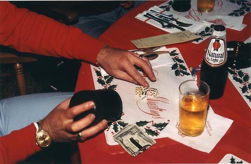Image of BILL OWENS's It's a matter of pride and I like to gamble. We roll to see who pays for drinks. 事关荣誉，我赌了。我们甩骰子决定谁来付酒钱。, 1975