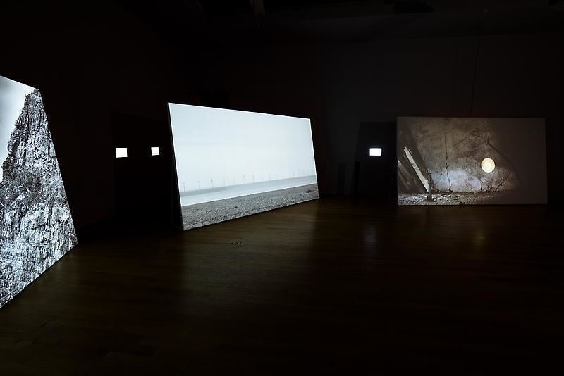 dark room with video projections