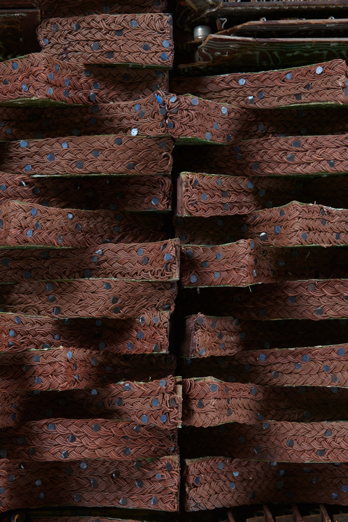 close up of woven brown electrical wires